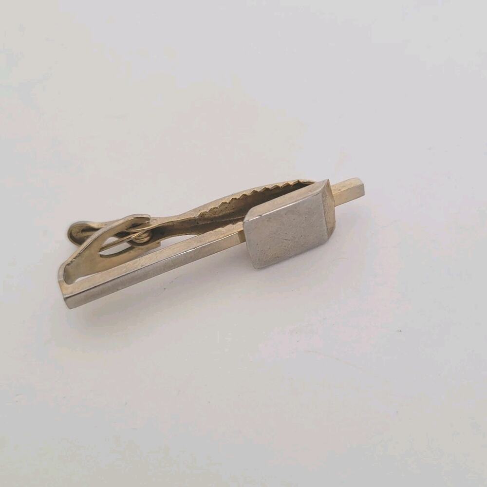 Nickel Silver Gold Tone Tie Bar Clip Tac Clasp Vintage Minimalist Small Art Deco